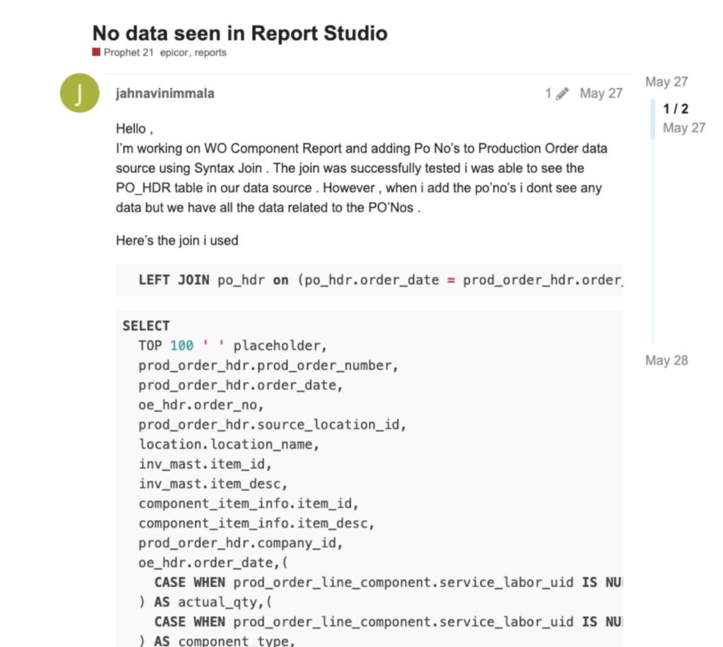 screenshot showing Epicor Report Studio